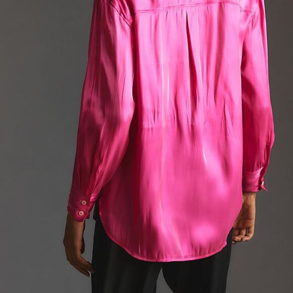 By Anthropologie Silky Iridescent Buttondown Shirt blouse pink new size 2X - Picture 3 of 8